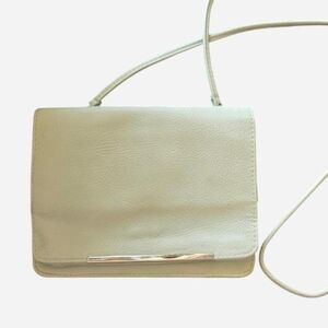 Compact Cream Leather Crossbody with Silver Trim